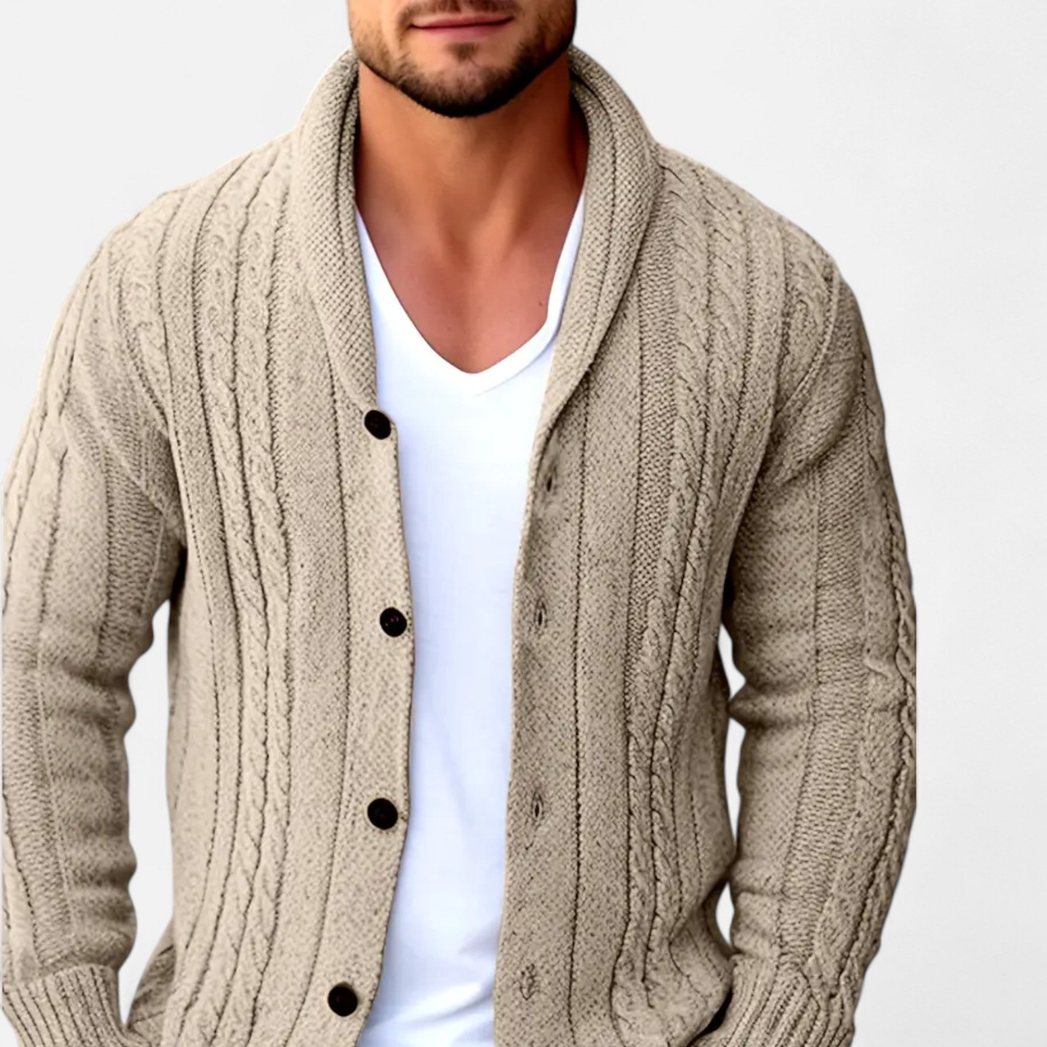 Velclairemode | Men's Cable Knit Cardigan Winter Elegance