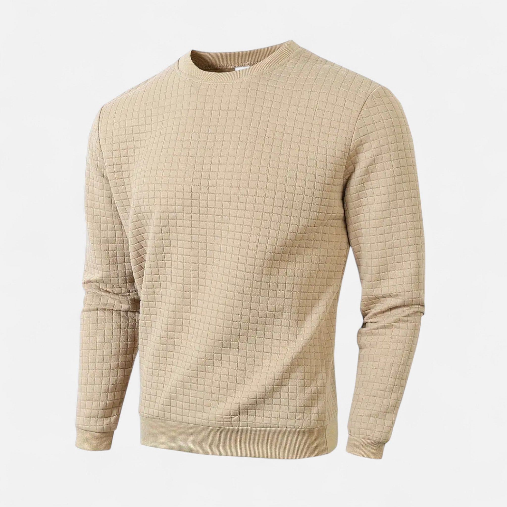 Velclairemode | Men's Jacquard Check Sweater with Orange Accents
