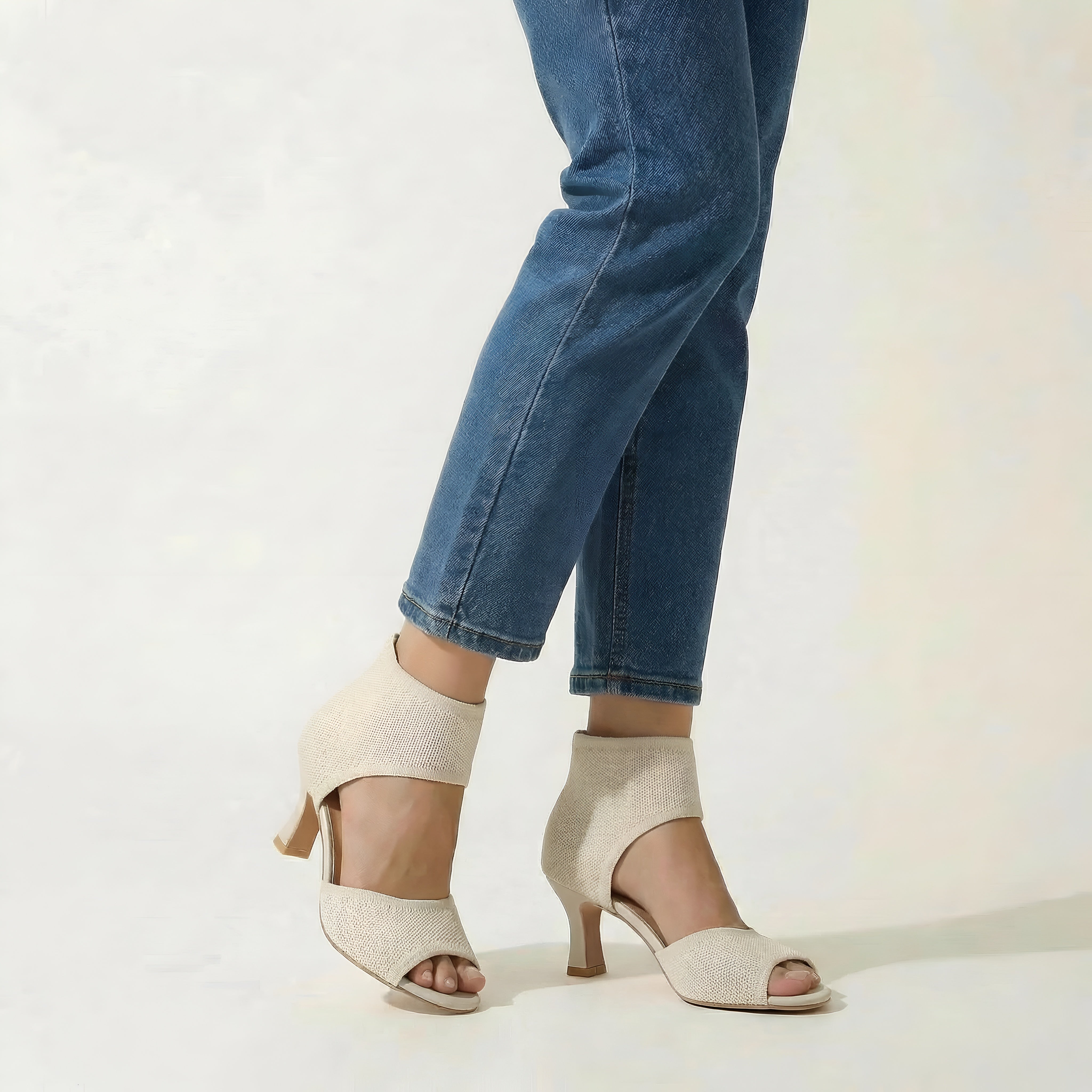 Pantofi cu toc mediu de vară, sandale elegante pentru femei cu suport pentru gleznă