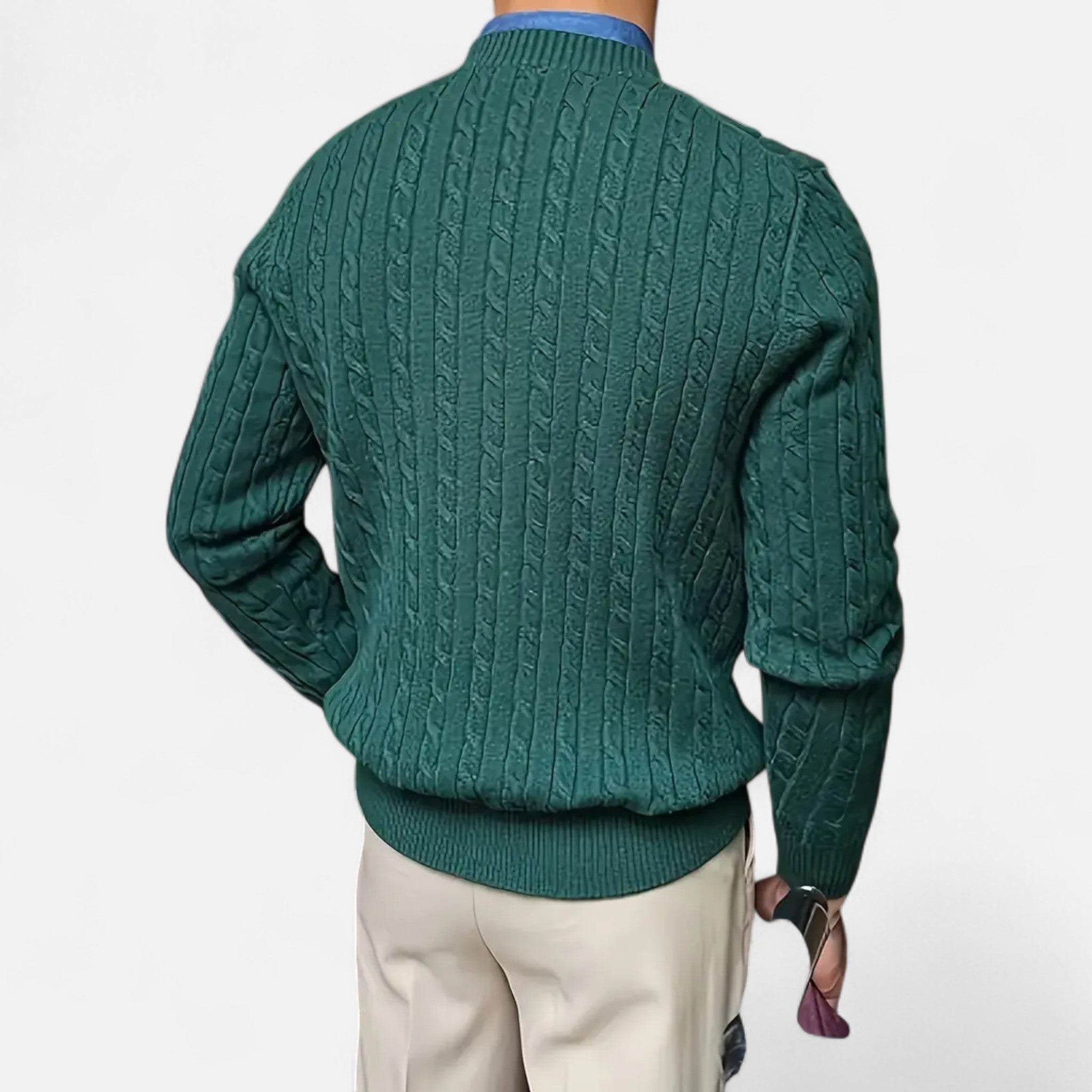 Velclairemode | Men's Cable Knit Crew Neck Sweater