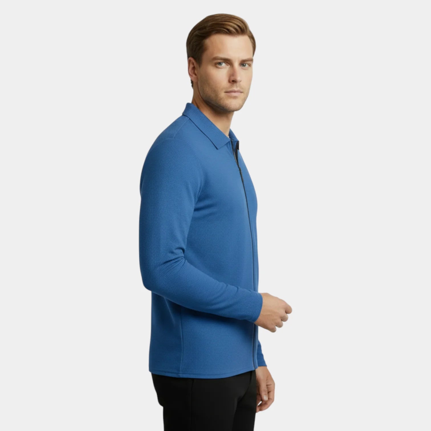 Veste légère pour homme en maille gaufrée avec fermeture éclair et col polo