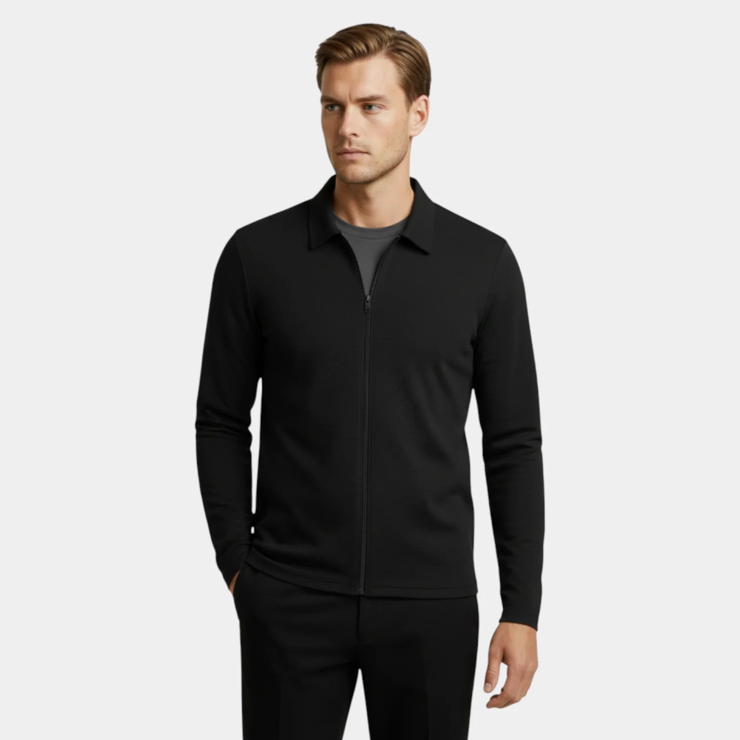 Veste légère pour homme en maille gaufrée avec fermeture éclair et col polo