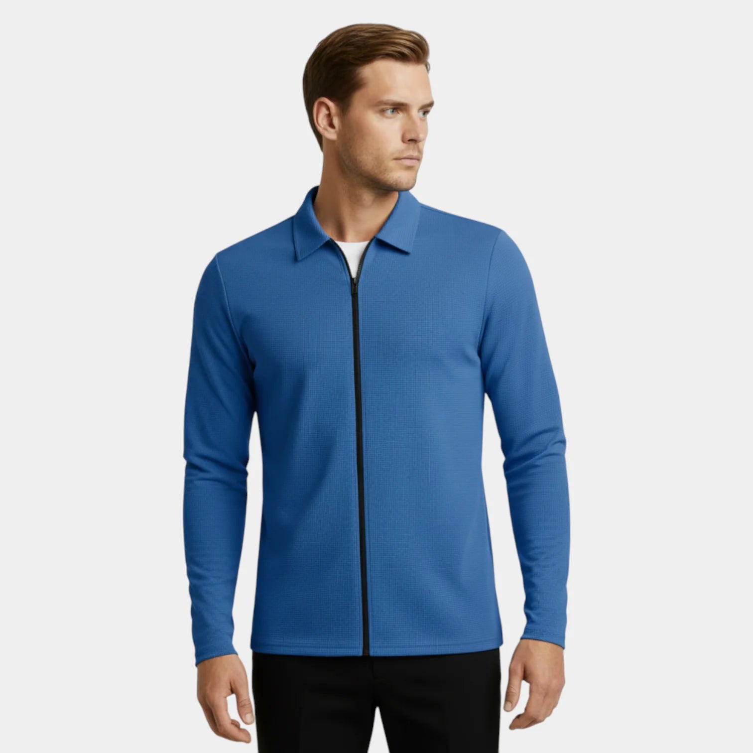 Veste légère pour homme en maille gaufrée avec fermeture éclair et col polo