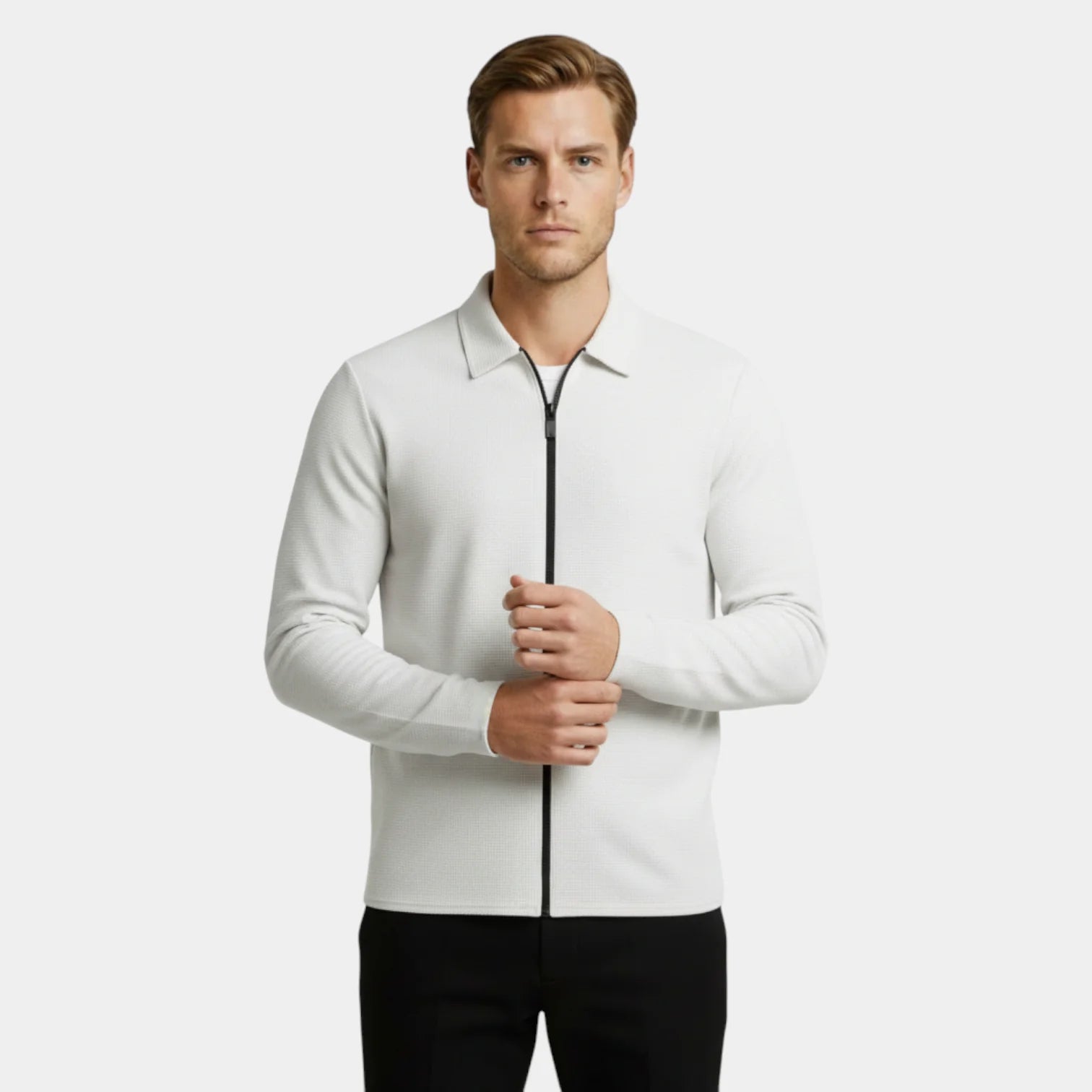 Veste légère pour homme en maille gaufrée avec fermeture éclair et col polo