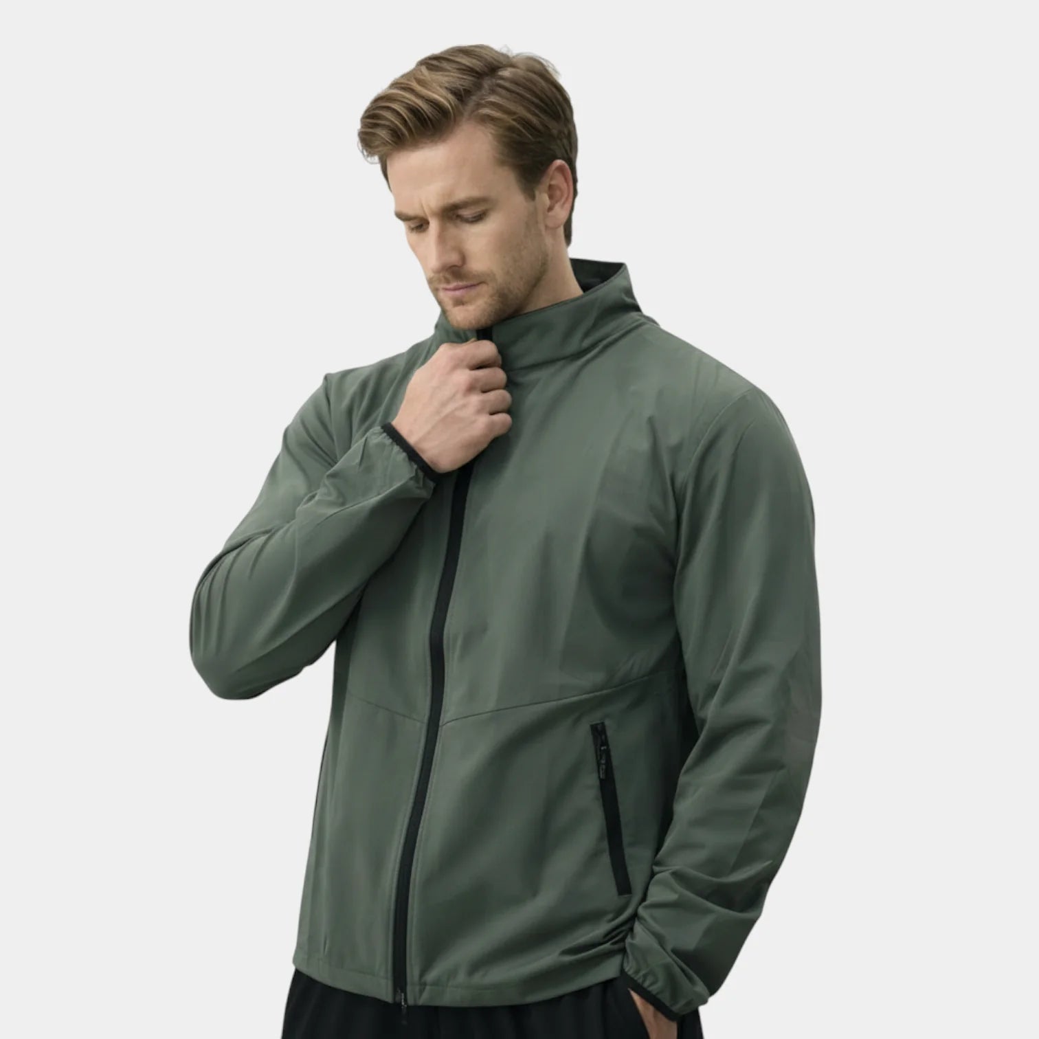 Veste de sport homme respirante zippée avec col montant pour course et fitness