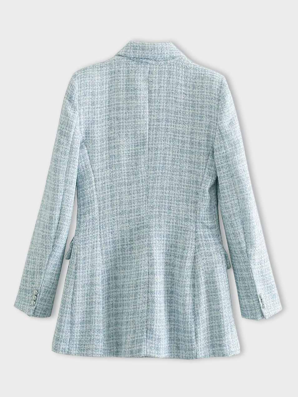 Blazer profesional cruzado elegante de mujer en tweed con corte estructurado