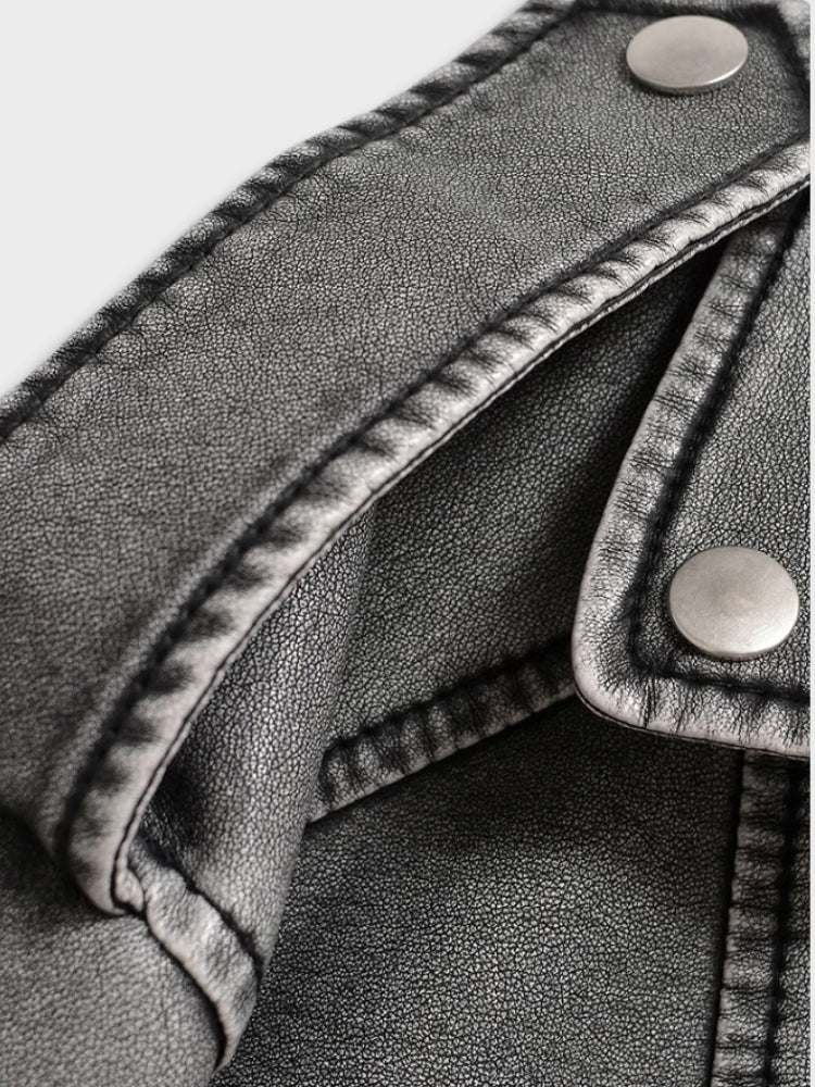 Veste Perfecto Courte en Similicuir Délavé avec Fermeture Éclair Asymétrique Femme