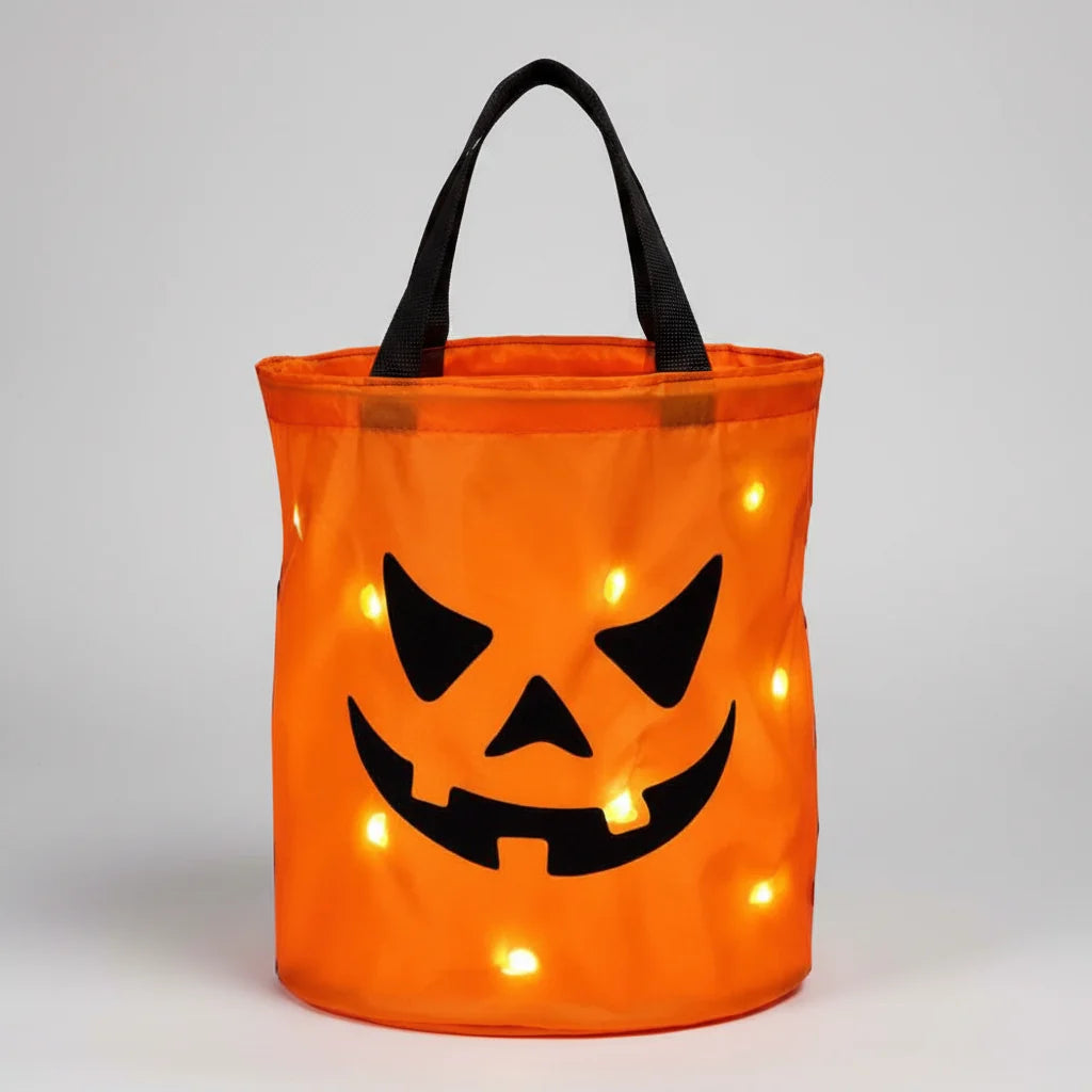 Opakovaně použitelný svítící LED halloweenský dýňový sáček na sladkosti pro dětskou oslavu