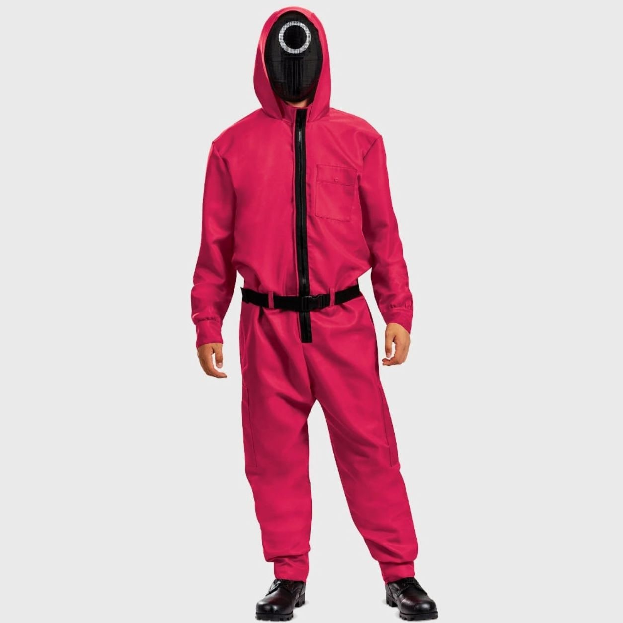 Mixed Halloween Cosplay Jumpsuit with Hood, Mask, and Belt for Children and Adults