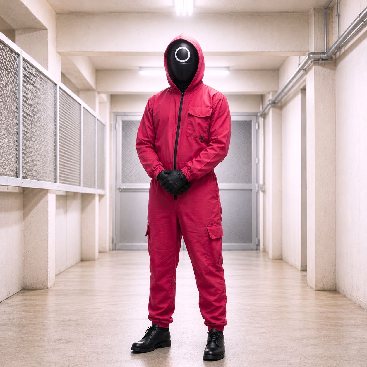 Mixed Halloween Cosplay Jumpsuit with Hood, Mask, and Belt for Children and Adults