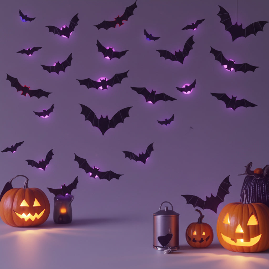Chauves-Souris 3D Halloween Décoration Murale Autocollantes Pliables Set