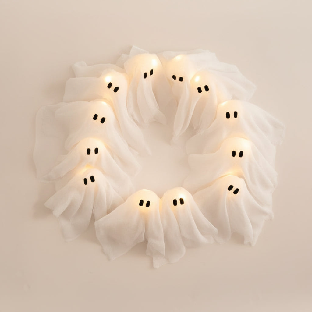 Halloween LED Ghost Crown Door Decoration Light-Up House Night