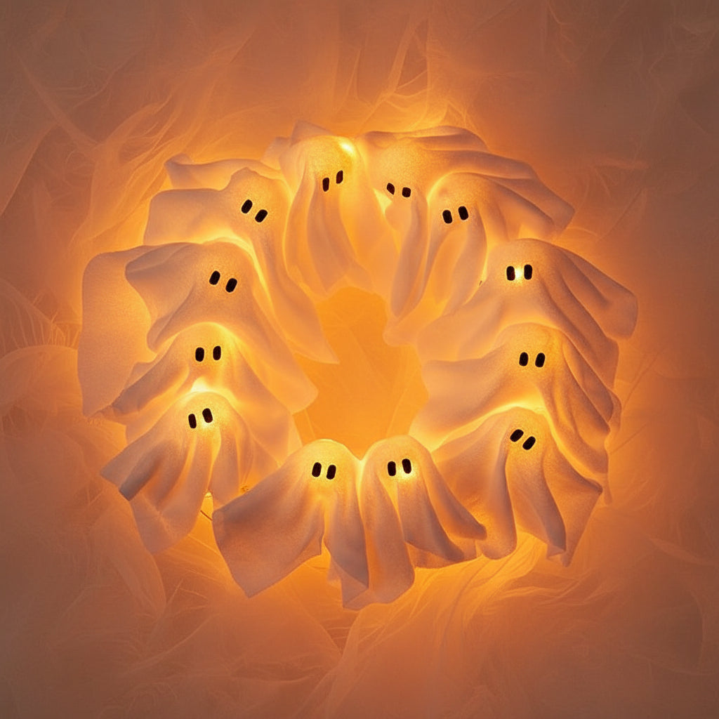 Halloween LED Ghost Crown Door Decoration Light-Up House Night