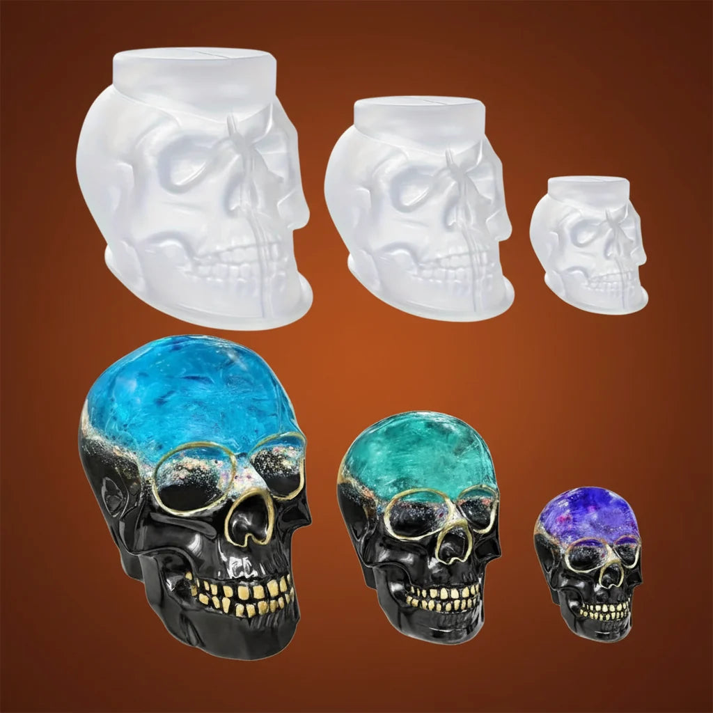 Silikonová 3D forma ve tvaru lebky na halloweenové dekorace, svíčky a kreativní tvorbu z pryskyřice