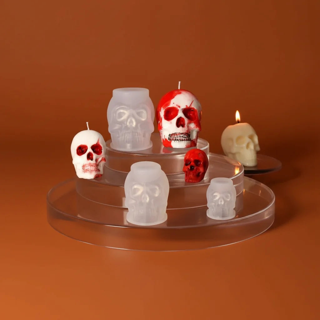 Moule Crâne Silicone 3D Halloween Décoration Bougie Résine Loisir Créatif