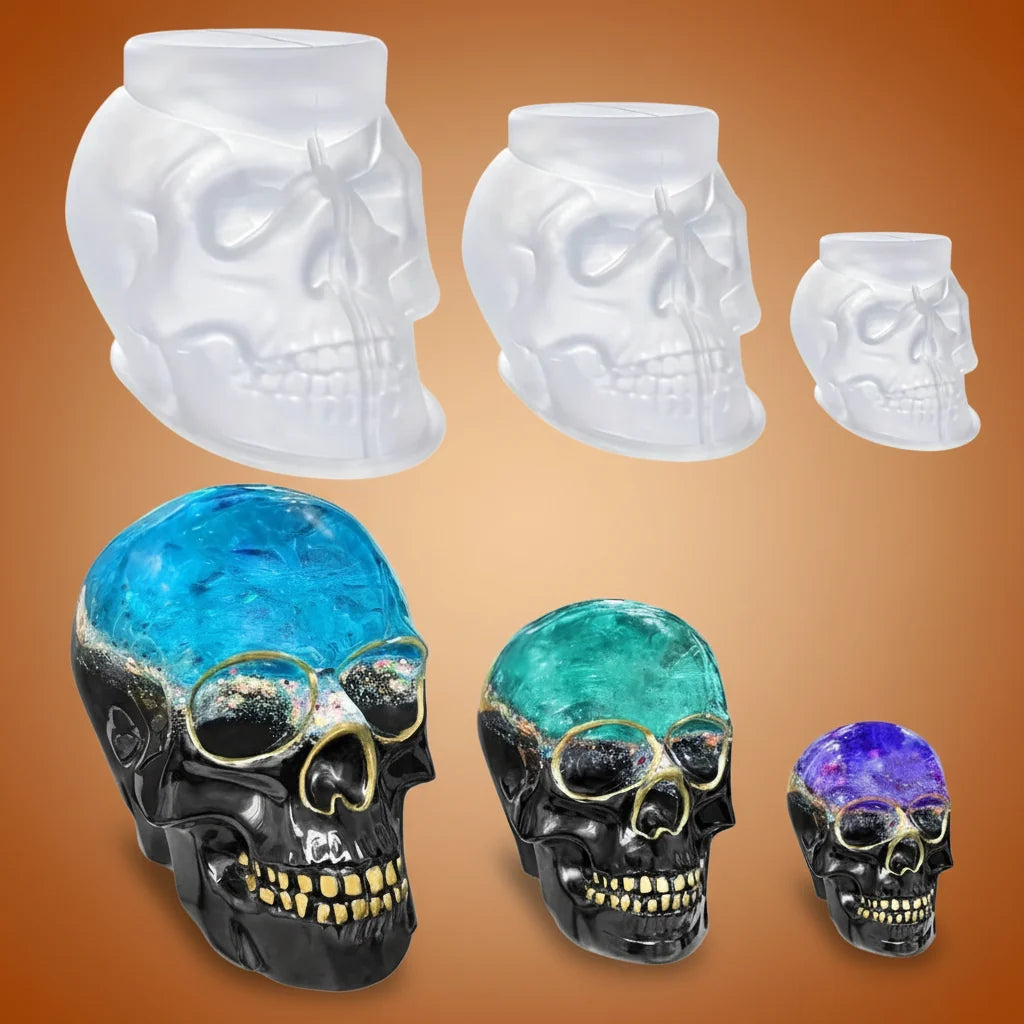 Silikonová 3D forma ve tvaru lebky na halloweenové dekorace, svíčky a kreativní tvorbu z pryskyřice