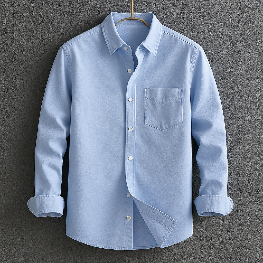 Chemise Oxford en Coton à Manches Longues avec Poche Poitrine pour Homme