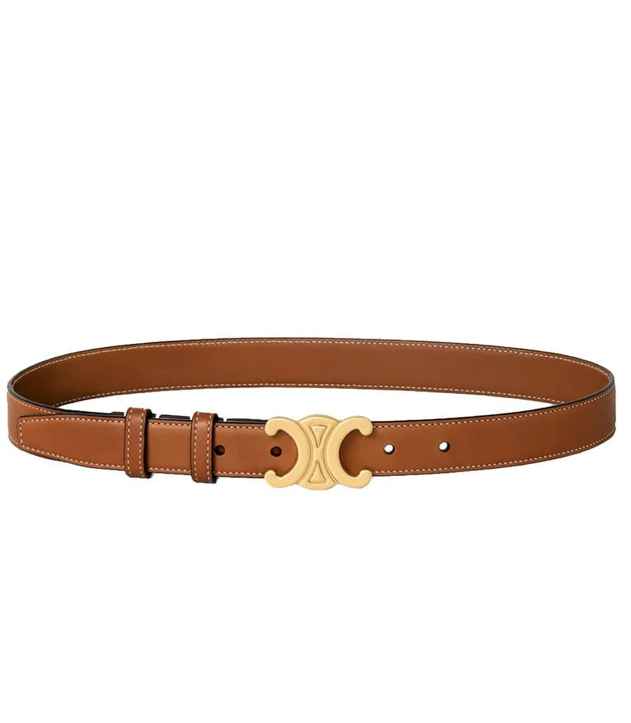 Genuine Leather Belt for Women with Adjustable Gold Pin Buckle