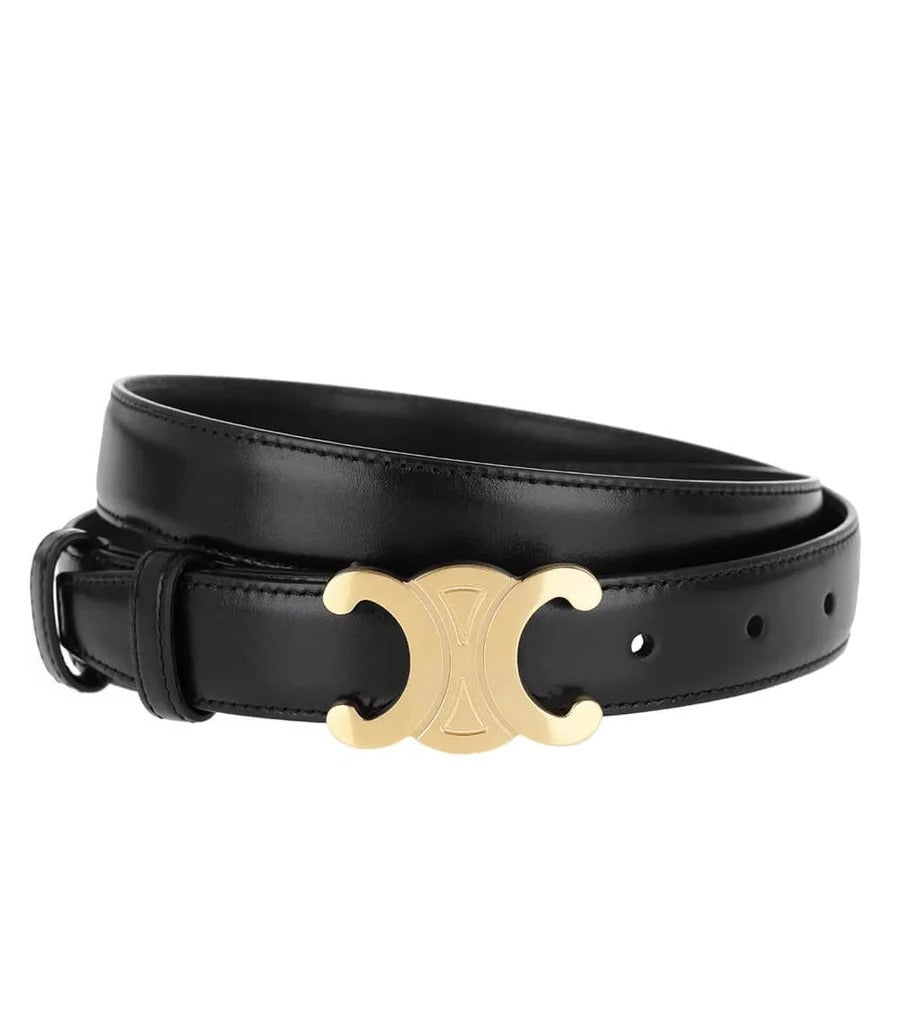 Ceinture en Cuir Véritable pour Femme avec Boucle Ardillon Dorée Ajustable