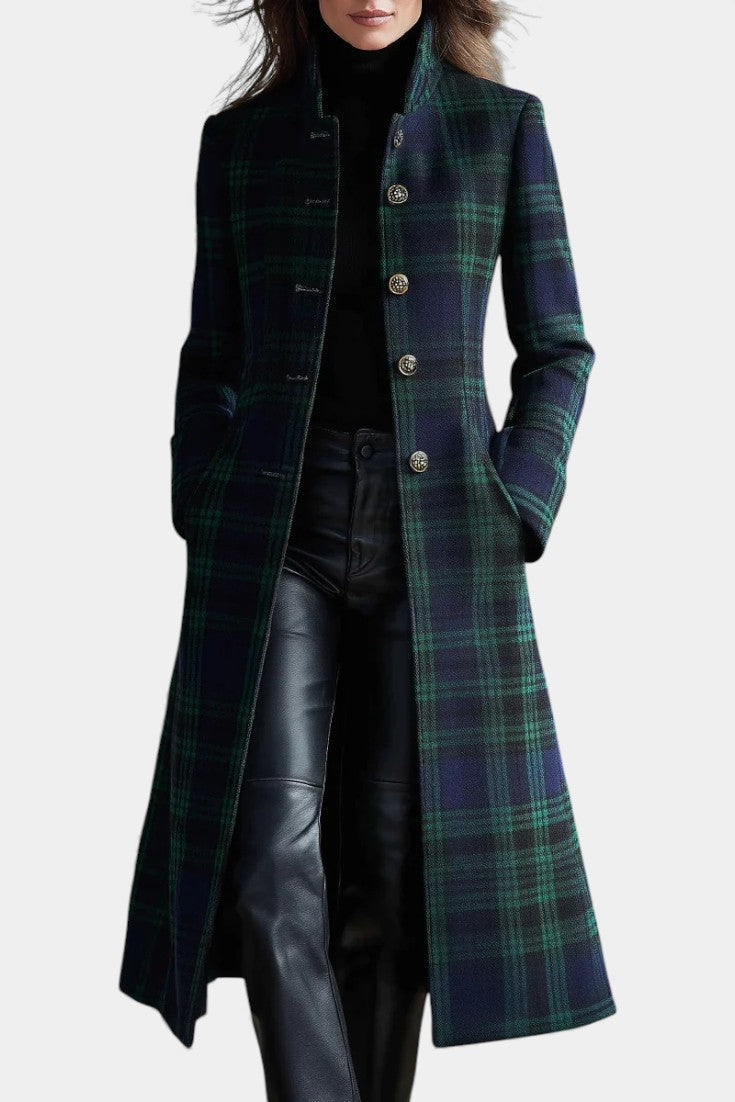 Women's Everyday Plaid Coat with Structured Fit, Mid-Length Cut, and Streamlined Silhouette