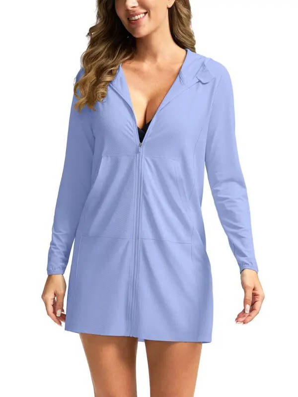 Women's UV Protection Hooded Bathing Top Beach Cover-Up Full Sun Protection