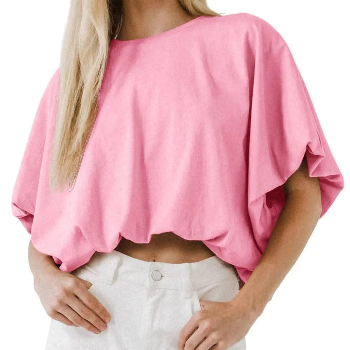 Top cropped feminino — mistura de algodão — mangas bufantes — verão