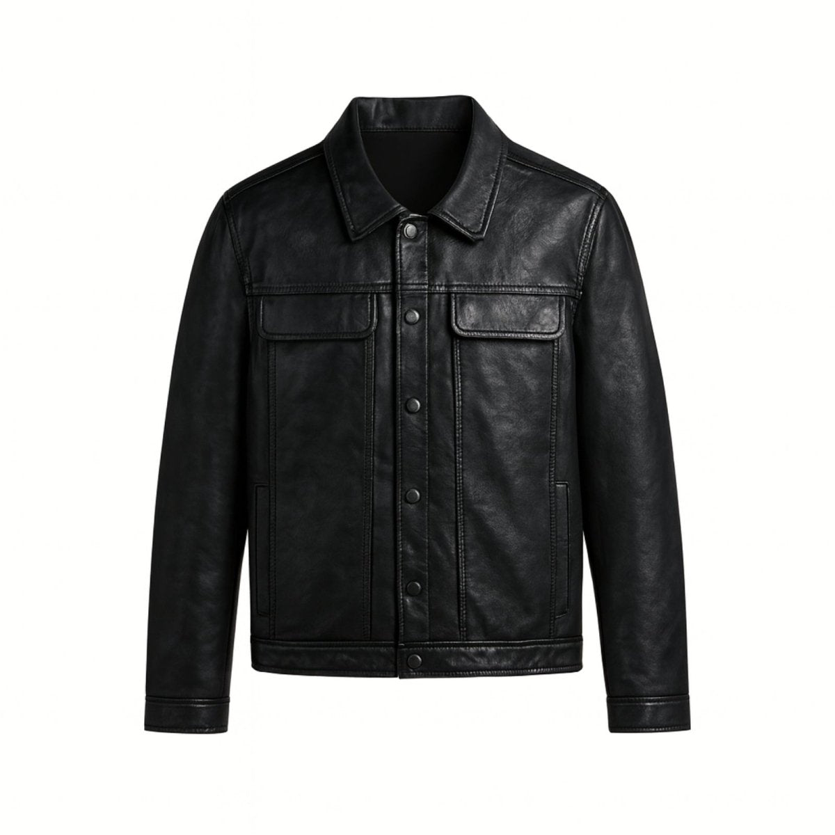 Blouson Trucker en Cuir Nappa d'Agneau Pleine Fleur pour Homme Coupe Ajustée