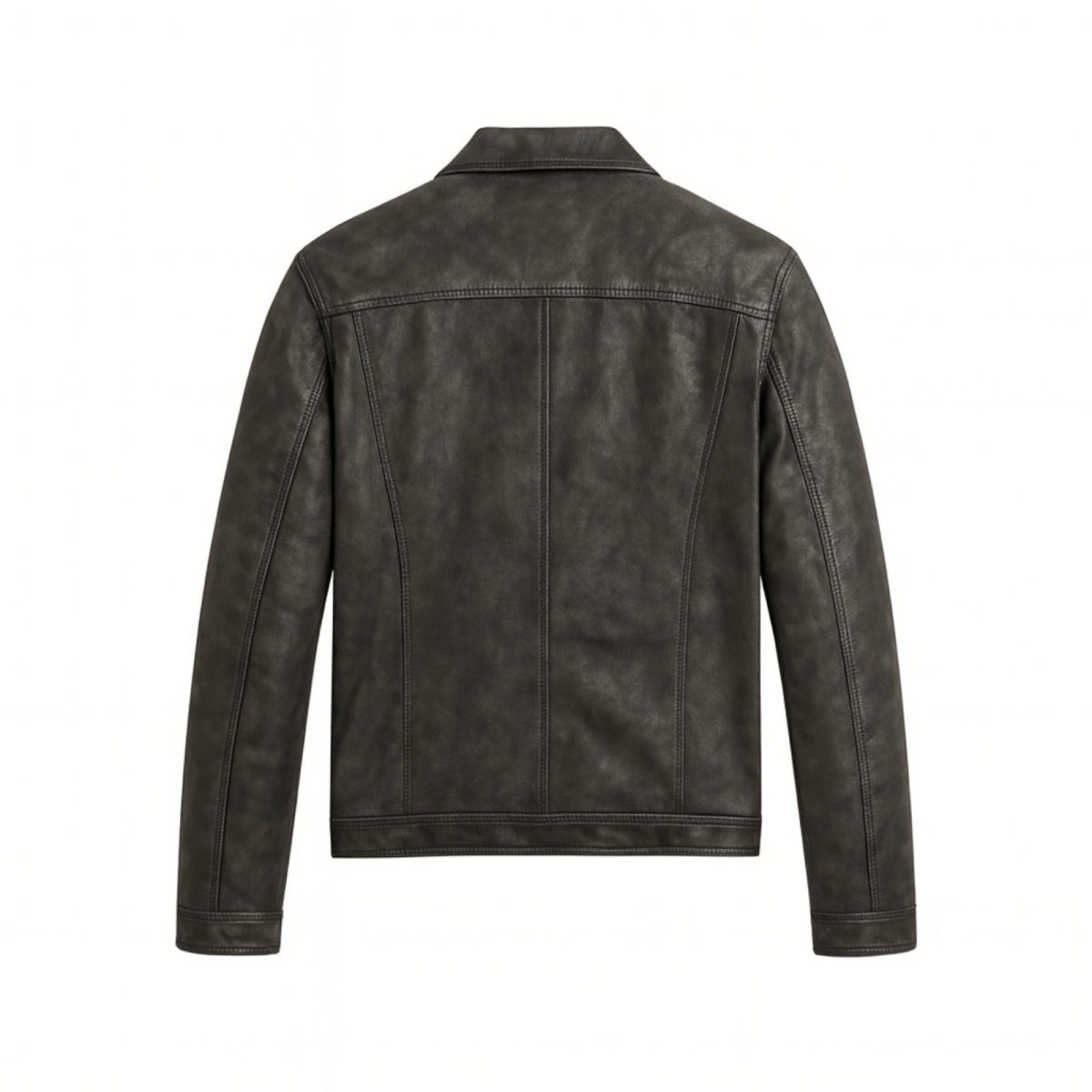 Blouson Trucker en Cuir Nappa d'Agneau Pleine Fleur pour Homme Coupe Ajustée