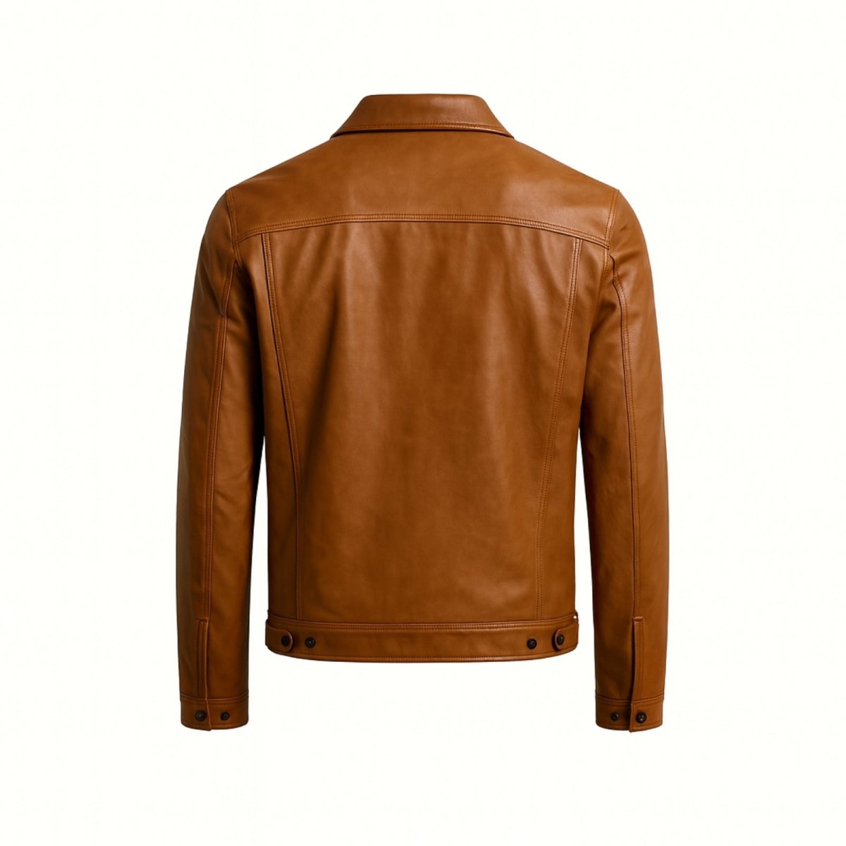 Blouson Trucker en Cuir Nappa d'Agneau Pleine Fleur pour Homme Coupe Ajustée