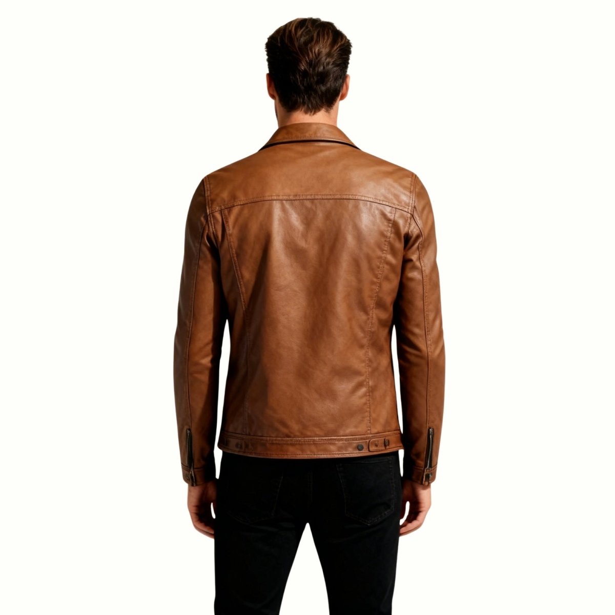 Blouson Trucker en Cuir Nappa d'Agneau Pleine Fleur pour Homme Coupe Ajustée