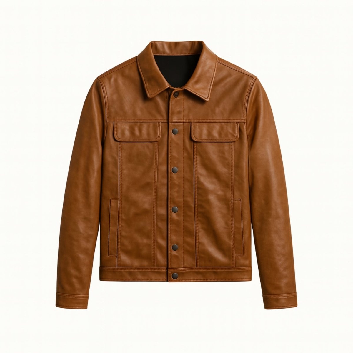 Blouson Trucker en Cuir Nappa d'Agneau Pleine Fleur pour Homme Coupe Ajustée