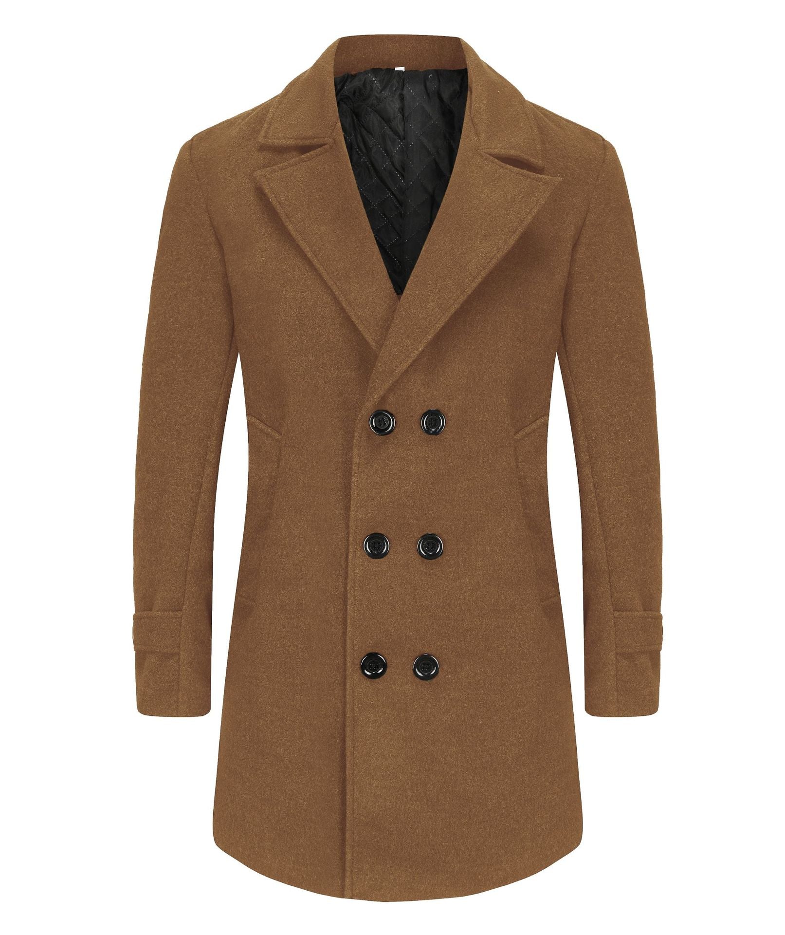 Men's Elegant Long Wool Coat with Double-Breasted Buttons for Cold Season