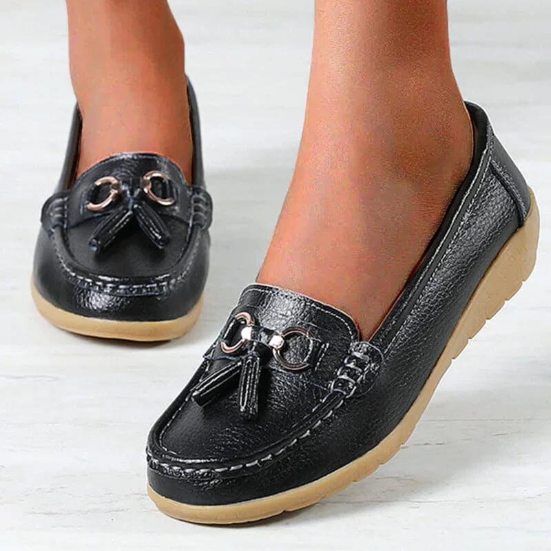 Mocassini in pelle da donna - scarpe basse con frange - quotidiane
