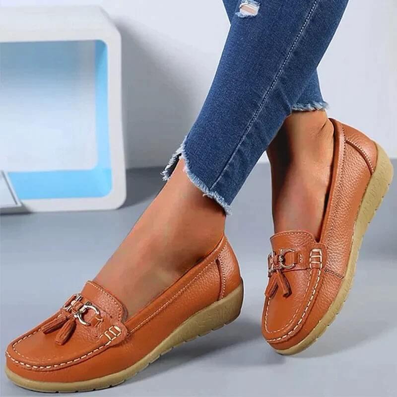 Mocassini in pelle da donna - scarpe basse con frange - quotidiane