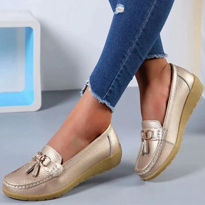 Mocassini in pelle da donna - scarpe basse con frange - quotidiane
