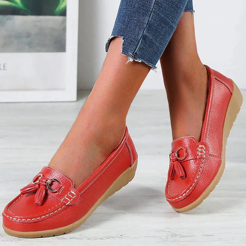 Mocassini in pelle da donna - scarpe basse con frange - quotidiane