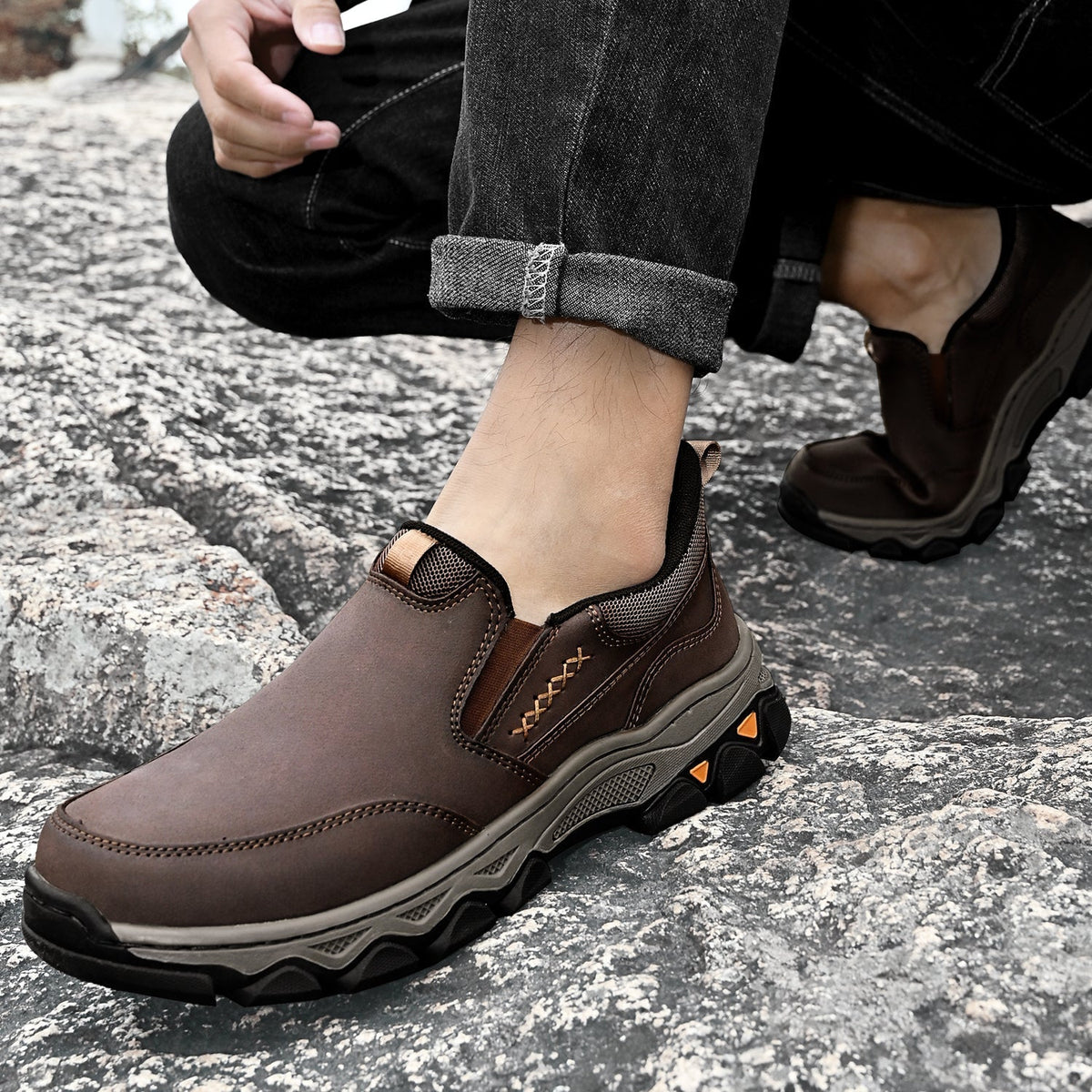 Men's Leather Slip-On Office Shoes with Breathable Lining and Slip-Resistant Sole