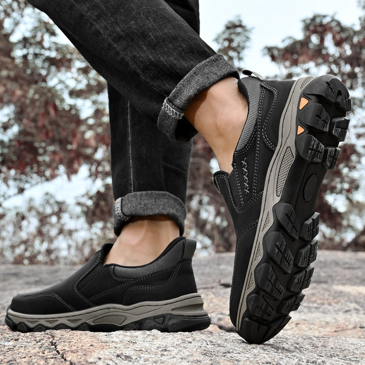 Men's Leather Slip-On Office Shoes with Breathable Lining and Slip-Resistant Sole