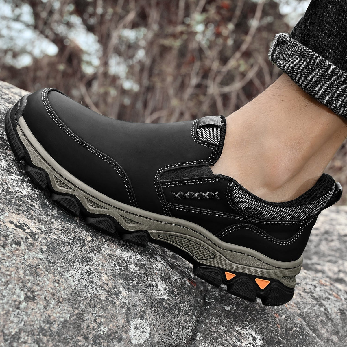 Men's Leather Slip-On Office Shoes with Breathable Lining and Slip-Resistant Sole