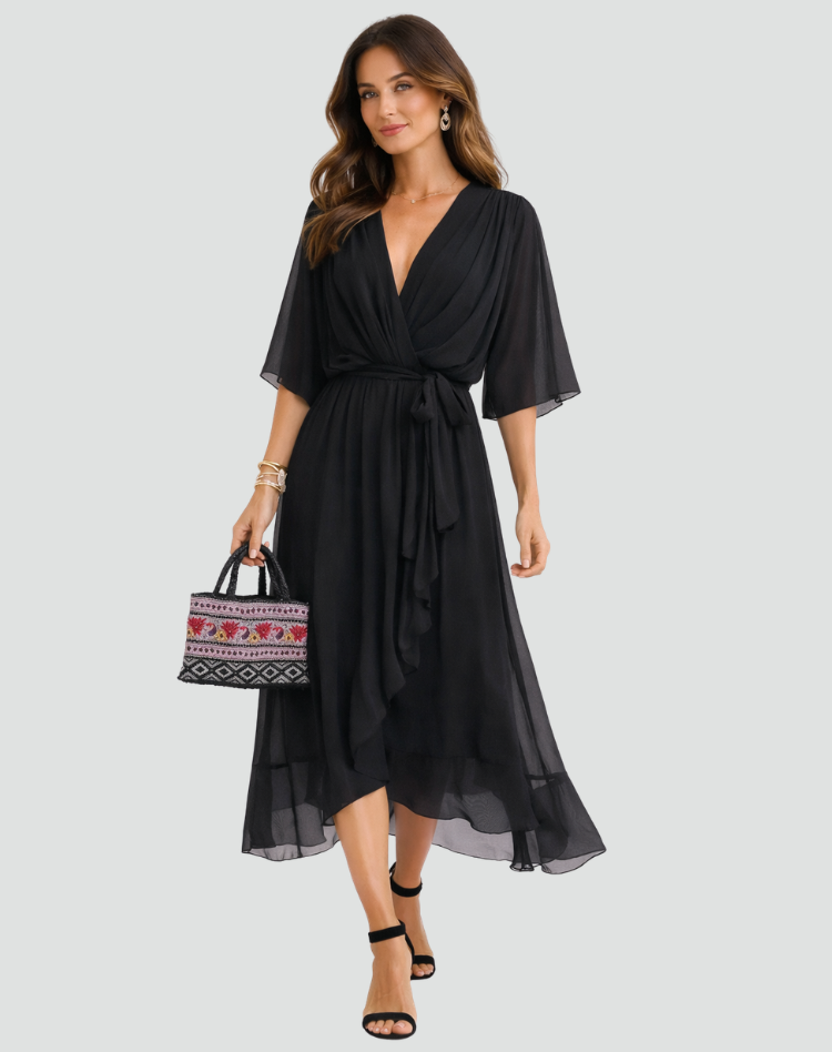 Robe Midi Croisée À Taille Nouée