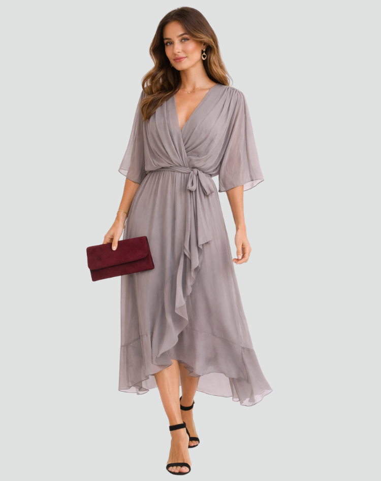 Robe Midi Croisée À Taille Nouée