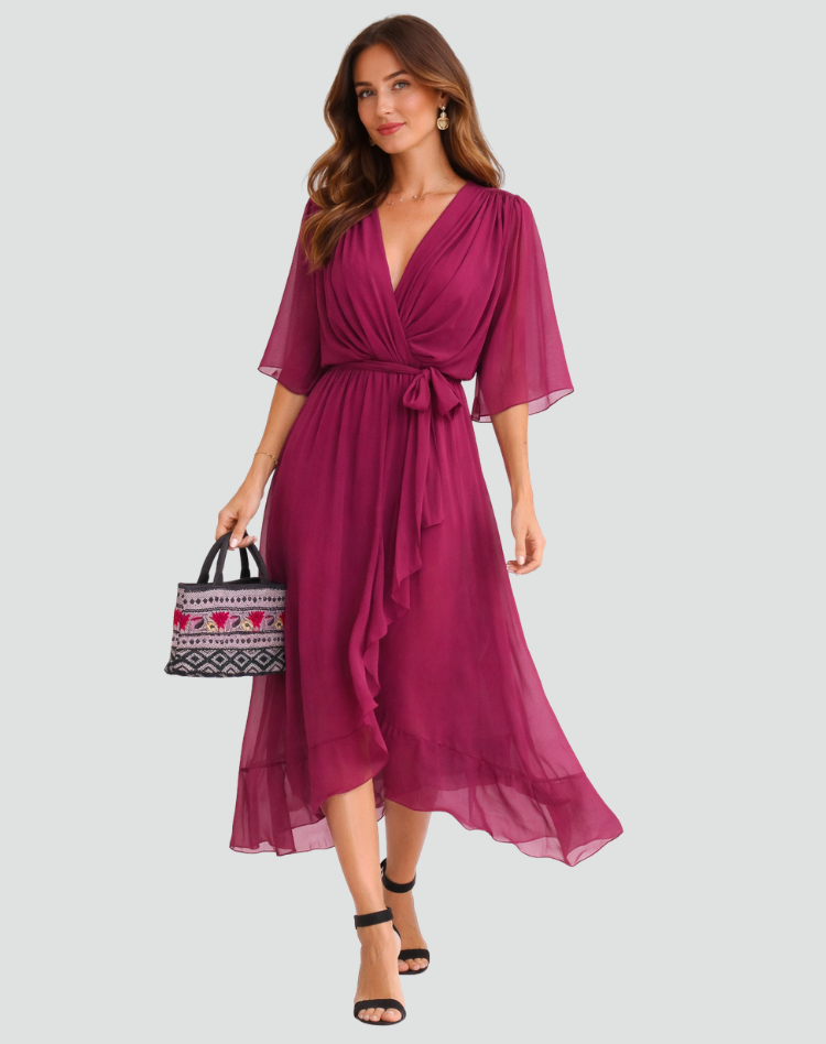 Robe Midi Croisée À Taille Nouée