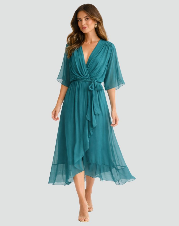 Robe Midi Croisée À Taille Nouée