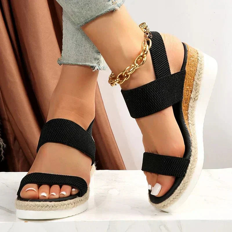 Platform Sandals with Elastic Straps and Lug Sole for Women
