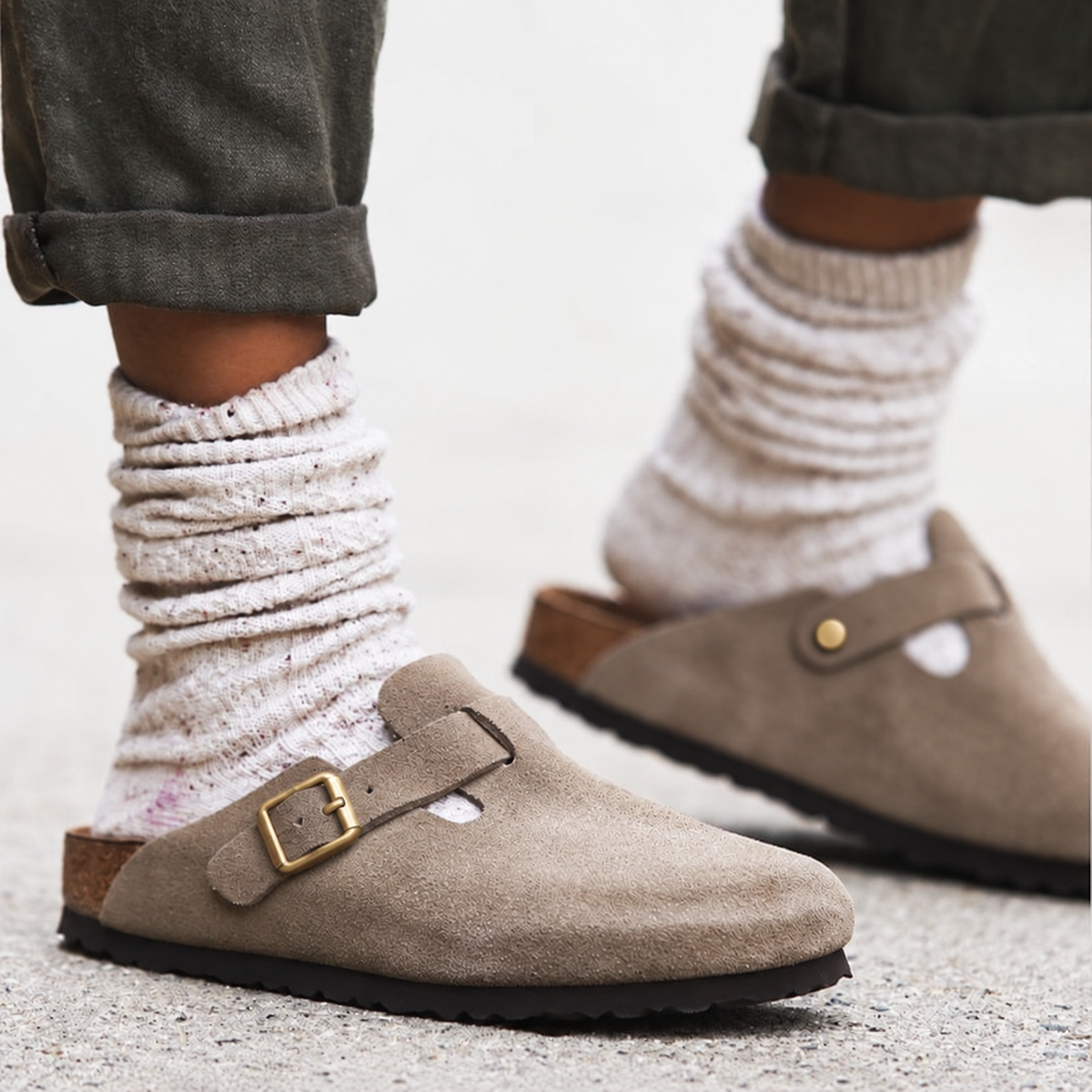 Men's suede mules with adjustable buckle