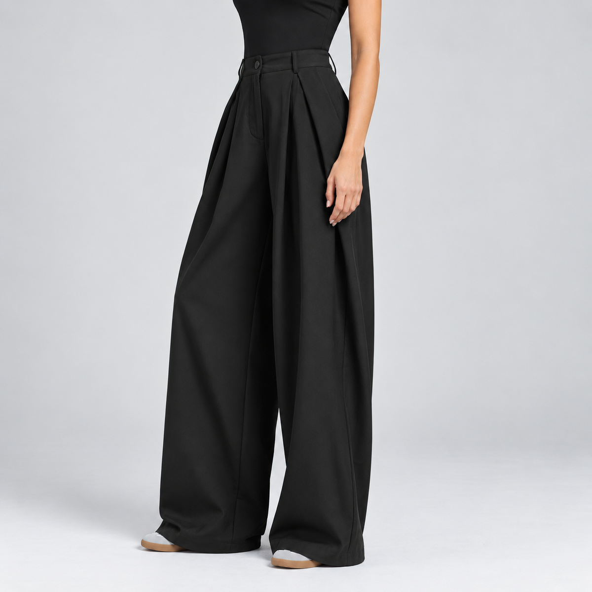 Women’s Casual Chic High-Waisted Pleated Wide-Leg Trousers