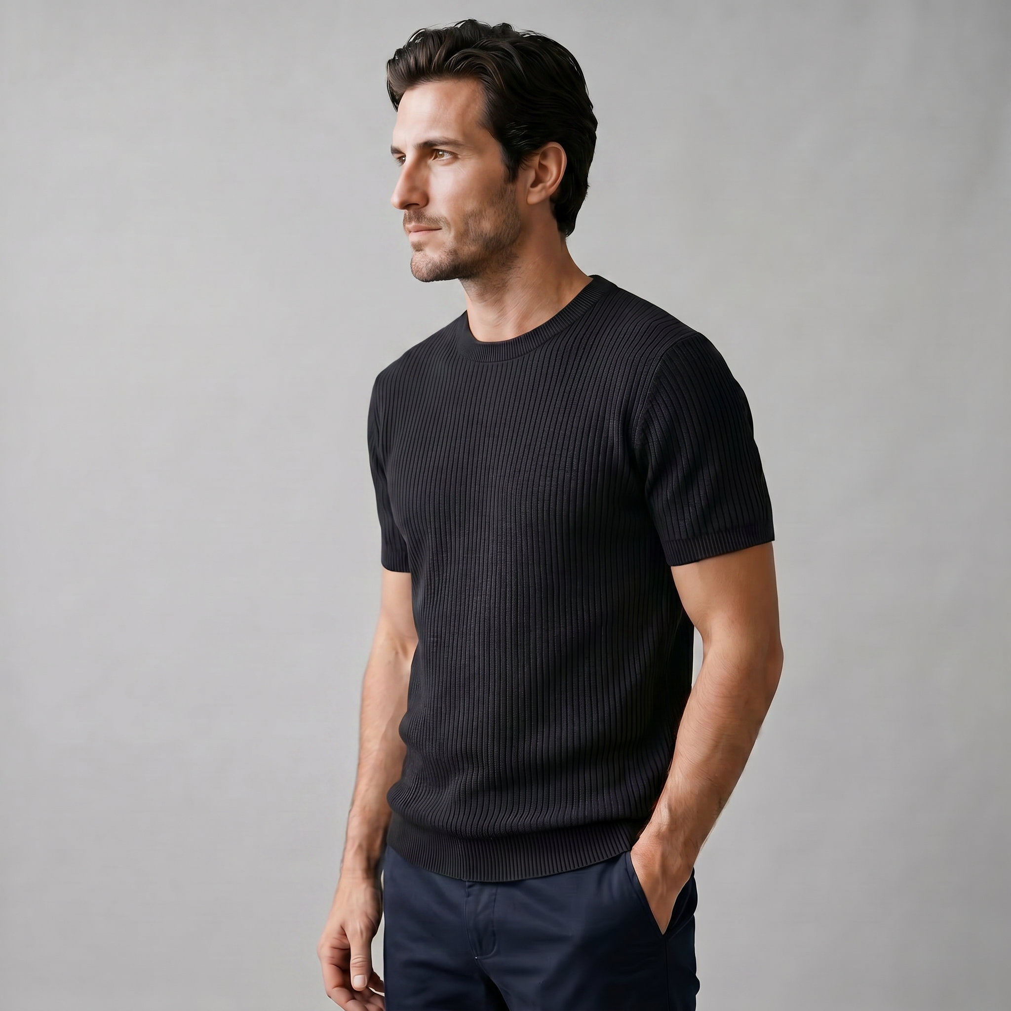 Camiseta de Malha Fina com Gola Redonda