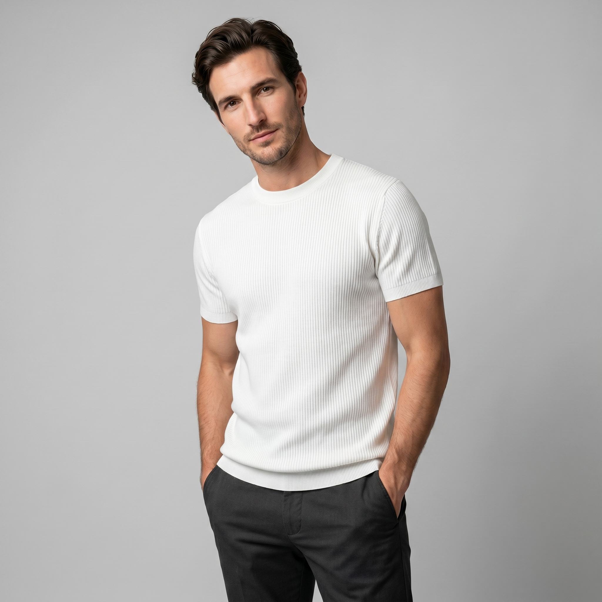 Camiseta de Malha Fina com Gola Redonda