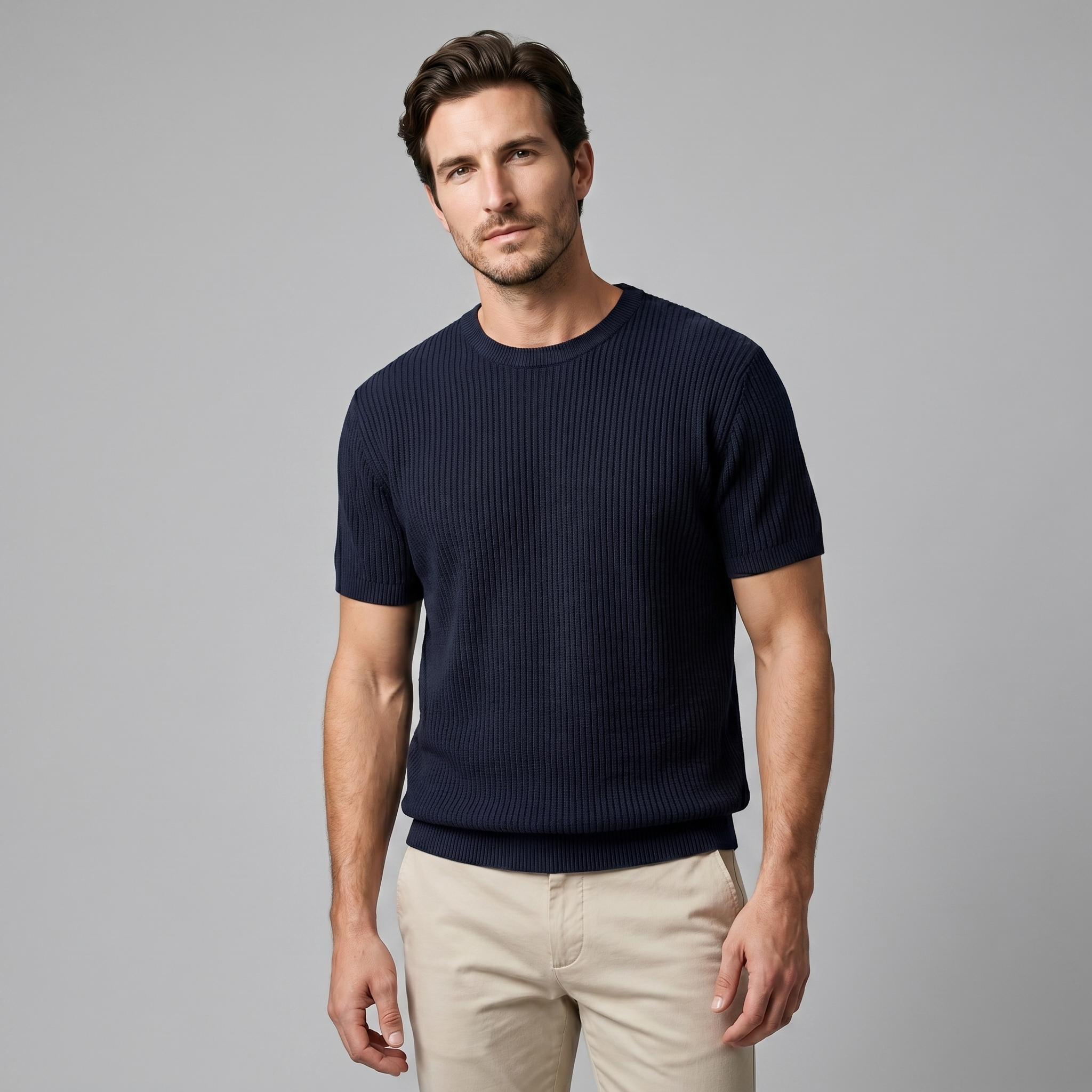 Camiseta de Malha Fina com Gola Redonda
