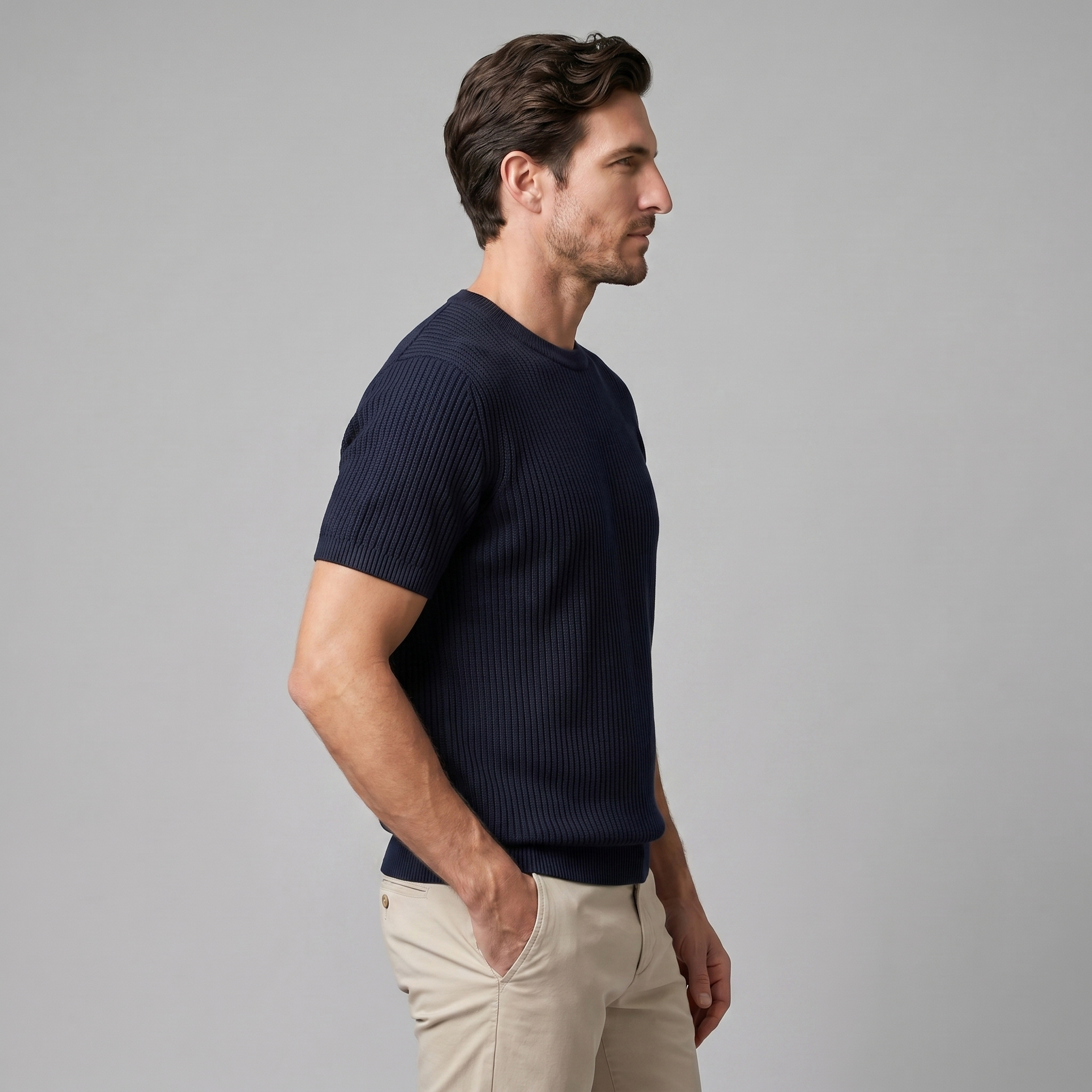 Camiseta de Malha Fina com Gola Redonda